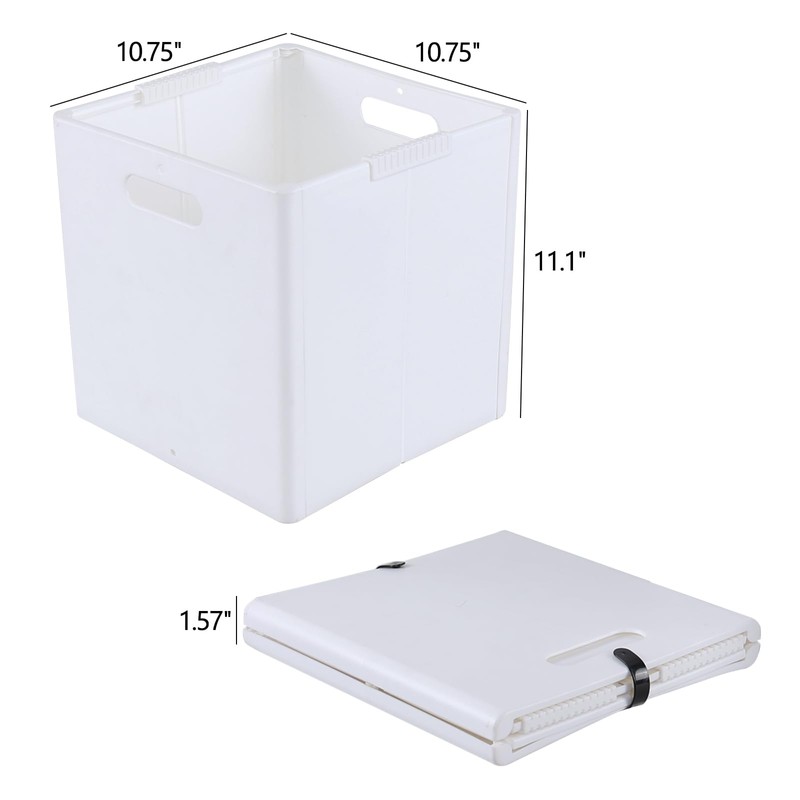 Haodehen 4-Pack Collapsible Plastic Storage Cube Organizer, White Foldable Cube
