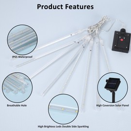 MgLigfix Solar Meteor Shower Lights 11.8 Inch 8 Tubes 96 LED Outdoor Lights Falling Rain Lights for Christmas Wedding Party Fairy Lights Decoration Warm White