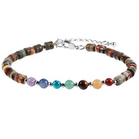 KYEYGWO 7 Chakra Stone Bead Bracelet for Women, Adjustable Crystal Bracelet, Flat Bead Bracelets, Yoga Bracelet, Gemstone Jewellery for Meditation, Energy Therapy, Metal 7 chakras stone Hematite Metal