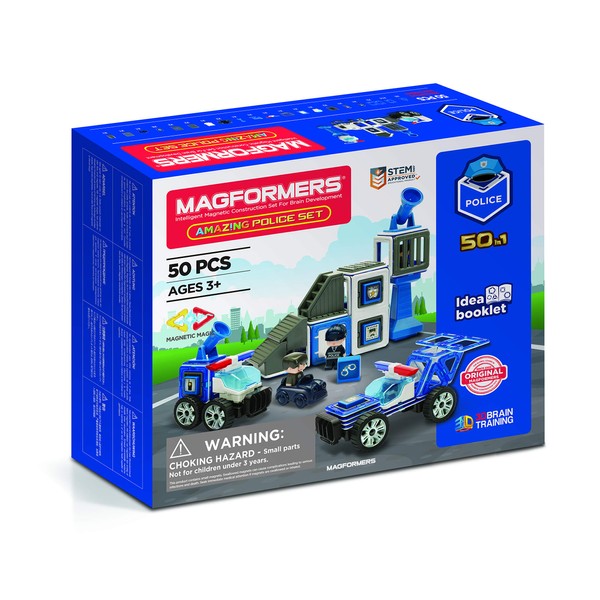 Magformers Amazing Police 50Piece, Wheels, Blue Red Colors, Educational Magnetic