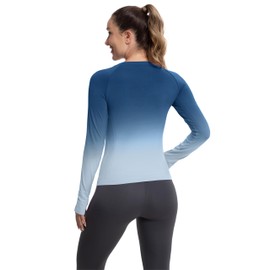 MathCat Long Sleeve Workout Tops for Women, Gradient Running Athletic Shirts, Seamless Breathable Tops with Thumb Holes