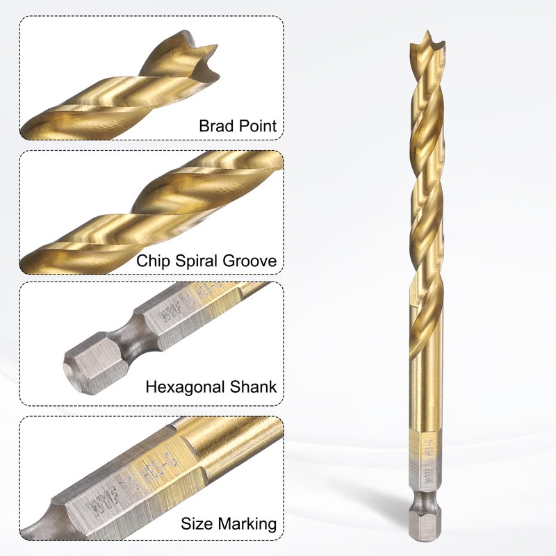 sourcing map Brad Point Drill Bits 7mm(9/32) Dia 1/4" Hex