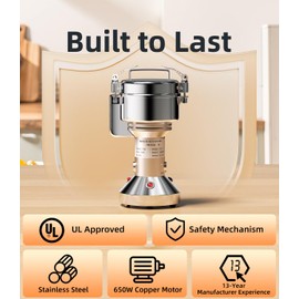 Electric Grain Mill 150g, Flour Grinder Mill Stainless Steel for Home, Counter Grain Grinder for Wheat, Rice, Wheat Berry, Corn, Herbs, Spices