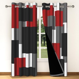 Pnylzzyxh Red and Black Blackout Curtains 84 Inches Length 2 Panels Bedroom Window Drapes Modern Abstract Geometric Living Room Window Curtains Grommet Thermal Insulated 52x84