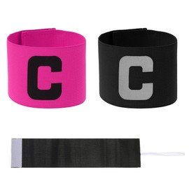 Piriuuo Pack of 2 Football Captain's Armband Adjustable Football Armband Elasticity Captain's Armband for Children Adults Junior Many Sports, Black, Pink