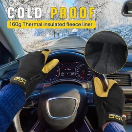 HANDLANDY Winter Work Gloves, Insulated Leather Working Gloves for Men Flexible & Durable Warm Lined Freezer Gloves for Cold Weather (Medium, Black)