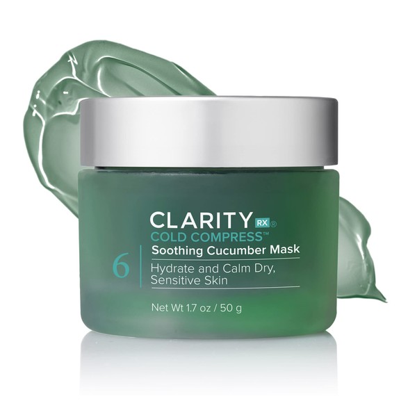 ClarityRx Cold Compress Soothing Cucumber Face Mask, Natural Plant-Based Cooling Facial Treatment with Aloe for Sensitive & Rosacea-Prone Skin (1.7 oz)