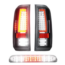 LED Tail Lights + 3rd Third Brake Cargo Lamp for Ford F250 F350 F450 F550 Super Duty 2008-2016 (Fleetside Bed Model), High Mount Stop Light Rear Taillight Assembly, Chrome Housing Clear Lens, 3Pcs