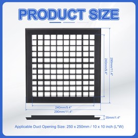 PATIKIL 10x10 Inch Plastic Ventilation Grille, Adjustable Outlet Air Vent Removable Vent Filter Grilles with Built-in Mesh Screen for Wall or Ceiling HVAC Vents, Black
