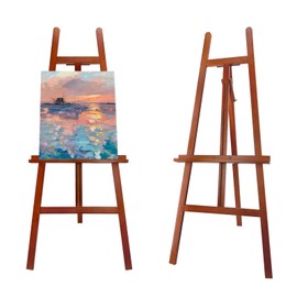 Stuelloaf Large A-Frame Wooden Painting Display Walnut Easel, Large Adjustable Pine Wood Standing Easel Holding Canvas Up to 60'', Solid Wood for Display, Wedding Sign or Painting-Walnut
