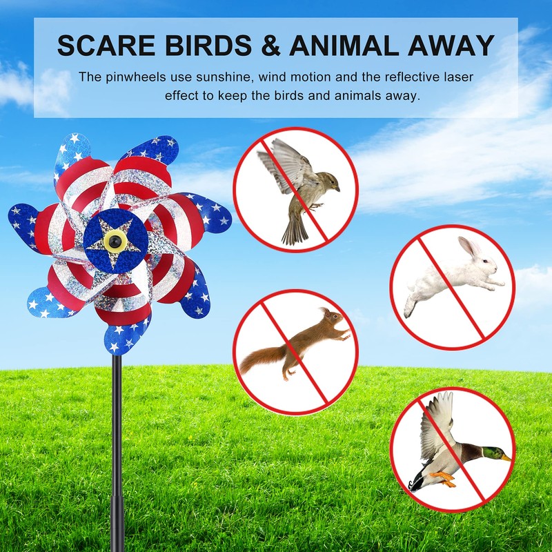 BATTIFE Reflective Pinwheels for Yard and Garden, Pre-Installed Sparkly Blind