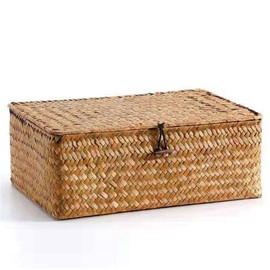 Handwoven Rattan Storage Basket, Woven Storage Box, Desk Organisation, Bicycle Bags Set (Khaki, One Size)