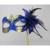 LADIES BLUE & GOLD CRYSTAL JEWELLED EYES VENETIAN MASQUERADE CARNIVAL