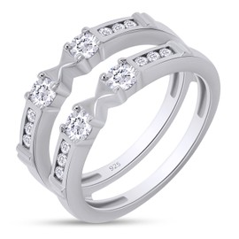 SAVEARTH DIAMONDS 3/5 cttw Round Lab Created Moissanite Diamond Wedding Enhancer Guard Ring In 14K White Gold Over Sterling Silver (D Color,VVS1 Clarity) Size-6.75