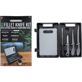 SE 5-Piece Fish Fillet Set, Multipurpose Set Ideal for Cleaning, Cutting, Trimming, and Descaling Fish, Includes Knife Sharpener and Carrying Case -KF-5KIT