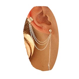 Yheakne Leaf Cuff Chain Earrings Silver Dangle Chain Cuff Earrings Cartilage Helix Earrings Everyday Earrings Jewellery for Women and Girls (Silver)