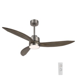 ELEHINSER 52 Inch Wood Ceiling Fan with Lights and Remote Control, 3 Blades 6-Speed Noiseless Reversible DC Motor, Modern Ceiling fan for Kitchen Bedroom Dining Living Room, Wood Blades with Nickel