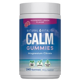 Natural Vitality Calm, Suplemento de citrato de magnesio, gomitas antiestrés, frambuesa-limón 240 gomitas (el embalaje puede variar)