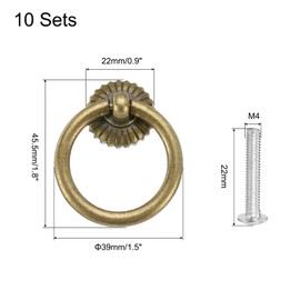 sourcing map 10 Sets Vintage Drop Ring Knobs Retro Dresser Pulls Handles with Screws Zinc Alloy for Dresser Drawer Furniture Closet Cupboard Bronze(45.4mm/1.8" Long)