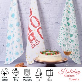 Folkulture Christmas Dish Towels or Tea Towels, 20 X 26 Inches Modern Kitchen Towels or Dish Cloths, Set of 3 Cotton Dishcloth or Flour Sack Towel for Farmhouse Christmas Decorations or Kitchen Decor