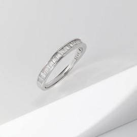 Meissa Silver Rings for Women Cubic Zirconia Bridal Wedding Bands Size Adjustable Channel Baguette Cut Diamond Statement Ring 925S Simple Stacking Ring for Her, Gold