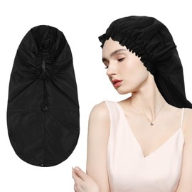Bonnet for Locs Shower Bonnets for Women Waterproof Long Bonnet Shower Cap for Women Long Hair Waterproof Hair Bonnets for Dreadlocks Adjustable Drawstring Bath Caps for Men (Black)