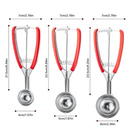 Cookie Scoop Set, 3Pcs Ice Cream Scoopers, 18/8 Stainless Steel Cookie Dough Scoop with Trigger Release, Thickened Cookie Scoops for Baking and Ice Cream (1.57inch/ 1.97inch/ 2.36inch)