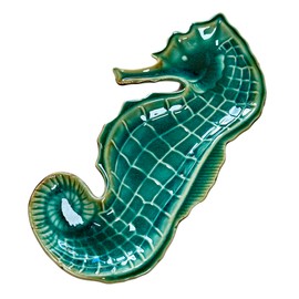 Teal Seahorse Plate Ceramic Blue Seaside Nautical Jewellery Trinket Dish Decor