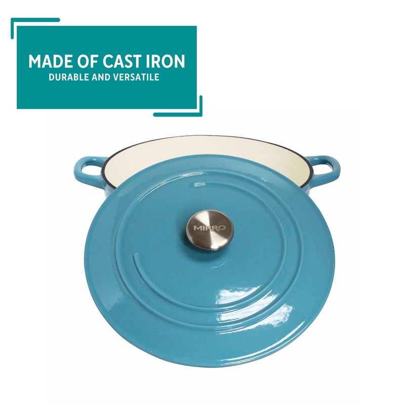 MIRRO 4.8qt Cast Iron Enamel Dutch Oven, Teal