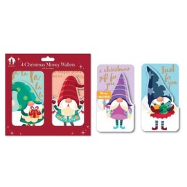 Tallon Festive Wonderland XCA0227 Christmas Money Wallets Xmas for Cash Gifts/Envelopes - Pack of 4, Gonks Gnomes Cute