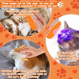 Mity rain Cat Steam Brush - 3 in 1 Spritz Defur Comb for Cats New Upradged Water Brush for Cats with Real steam, Wood's Light, Massage Function