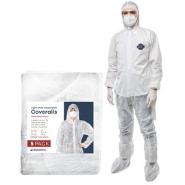 Medical Nation Hazmat Suits Disposable | 5 Pack | Light Duty Disposable Coveralls Men | with Attached Hood and Boots - Overall Protective Chemical Suit for Men & Women, Disposable Paint Suit - Medium