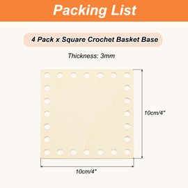 PATIKIL 4 x 4 Inch Crochet Basket Base, 4 Pcs Basket Bottoms Square Wood Base Shaper Bag Making Supplies Weaving Knitting Kit for Crochet Shoulder Bag Handbag Purse Craft