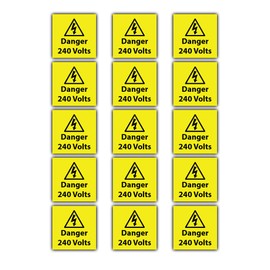 15 Pack - Danger 240 Volts Sticker Label - 55mm x 55mm - Electrical Danger 240v Sign