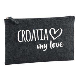 Huuraa Croatia My Love Toiletry Bag Gift 1 Litre Charcoal Felt Croatia Gift Idea