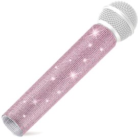 Facmogu Glitter Microphone Handle Cover, Rhinestone Wireless Handle Microphone Sleeve Cover, Bling Sparkle Mic Decorative Sleeve, Handle Body Covers for Universal Microphone -Pink (Mic Not Include)