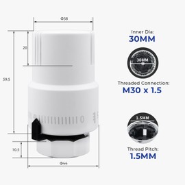 Vancoco Thermostatic Head Radiator Valve, Thermostat Heating, Heating Valve, White, M30 x 1.5 mm, Liquid Sensor with Frost Protection Position