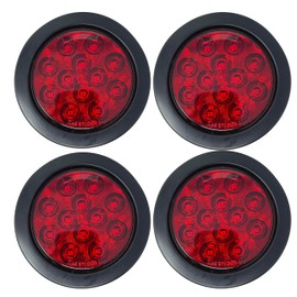 Qty 4-4" Inch Round Led Trailer Tail Lights Kit Red 12 LED Waterproof 4" Brake Stop Turn Tail Marker Trailer Lights Reflex Lens Sealed Flush Mount for Truck RV Boat UTE UTV 12V Grommet Plug Included