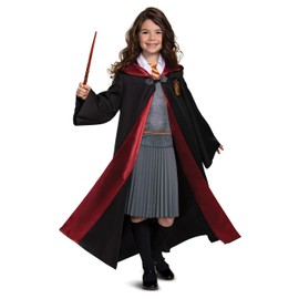 Hermione - Conjunto de disfraz oficial de Wizarding World Deluxe con capucha y varita para niños, talla L (10-12)