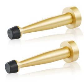 QOGRISUN's Heavy Duty Solid Brass Door Stops,4-inch Total Length of Decorative Door Stopper Wall Protector with Rubber Bumper Tip - Brushed Brass (2-Pack)