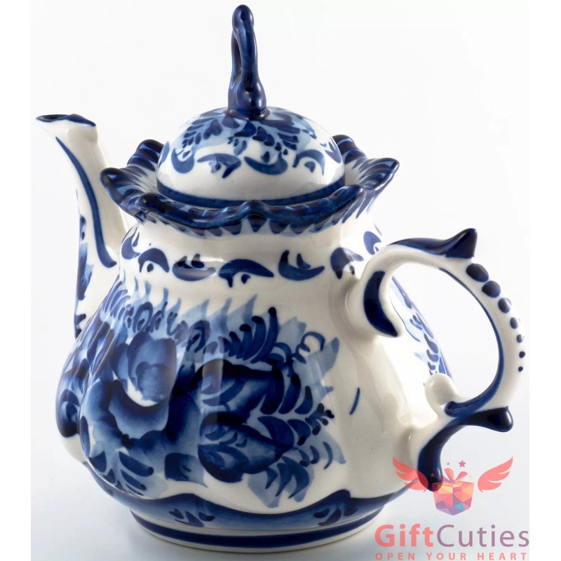 Porcelain Gzhel teapot coffee server handmade in Russia 650ml