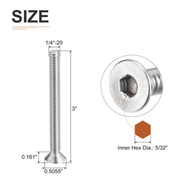 DTGN 1/4-20 x 3 Flat Head Socket Cap Screws, 25 Pack 304 Stainless Steel Hex Socket Flat Head Screws, Full Thread, Countersunk Bolts