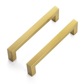 Ravinte 5 Pack 5 Inch Square Cabinet Handles Brushed Brass Kitchen Cupboard Hardware Stainless Steel Cabinet Pulls 5" Hole Center