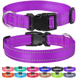 FunTags Reflective Nylon Dog Collar,Adjustable Pet Collars with Quick Release Buckle for Puppy Small Medium Large Dogs,18 Classic Solid Colors,4 Sizes
