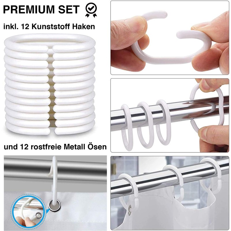 Wolke sieben Premium Shower Curtain, Bathroom Curtain, Polyester, Waterproof, Washable,