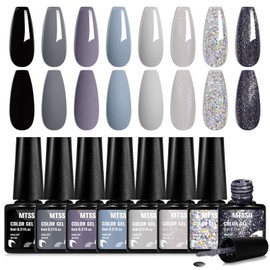 MTSSII Gel Nail Polish Set, 8PCS Grey White Gel Nail Polish Kit, Soak Off UV/LED Nail Polish Nail Art Design Salon Home Gifts for Women