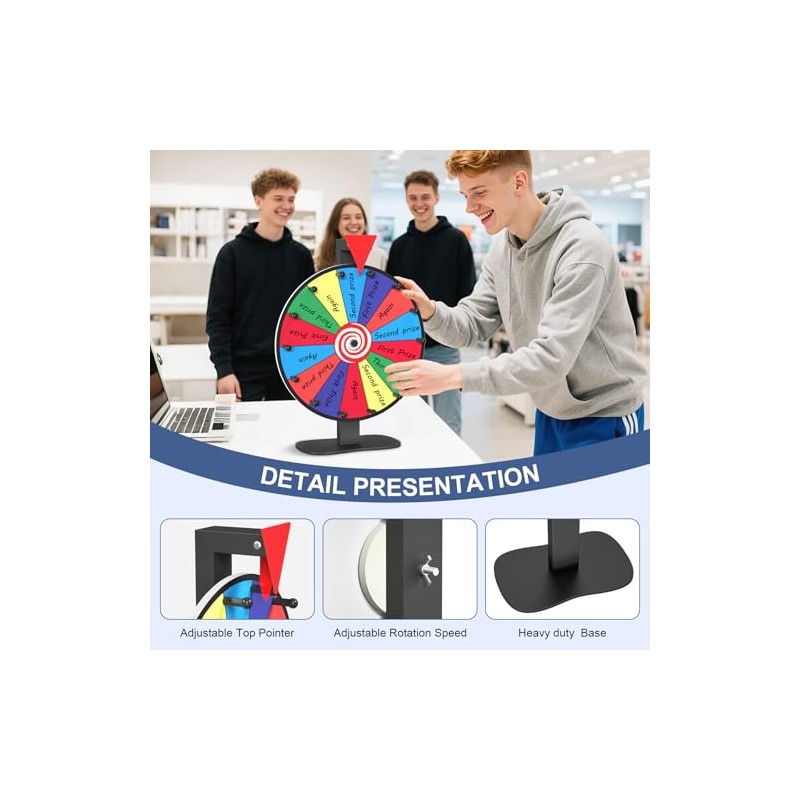 12 Inch Prize Wheel, 14 Slots Spinning Wheel for Prizes,