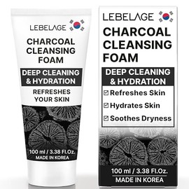 LEBELAGE Limpiador facial coreano de carbón de 3.38 onzas, lavado facial de espuma limpiadora, pH bajo, hidratante suave, limpiador facial diario para