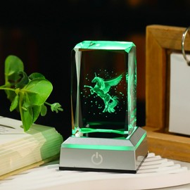 Movdyka 3D Unicorn Crystal Decor Glass Animals with LED Color-Changing Base | Premium K9 Crystal Figurine Night Light for Women, Girls & Unicorn Lovers