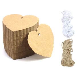 PQZKLDP 200pcs Kraft Heart Gift Tags Price Tags Paper Blank Labeling Tags Marking Tags with Jute String & Elastic Cord for Product Jewerly, Arts, Crafts, Party, Wedding #PQ121 (6cmx5.5cm)